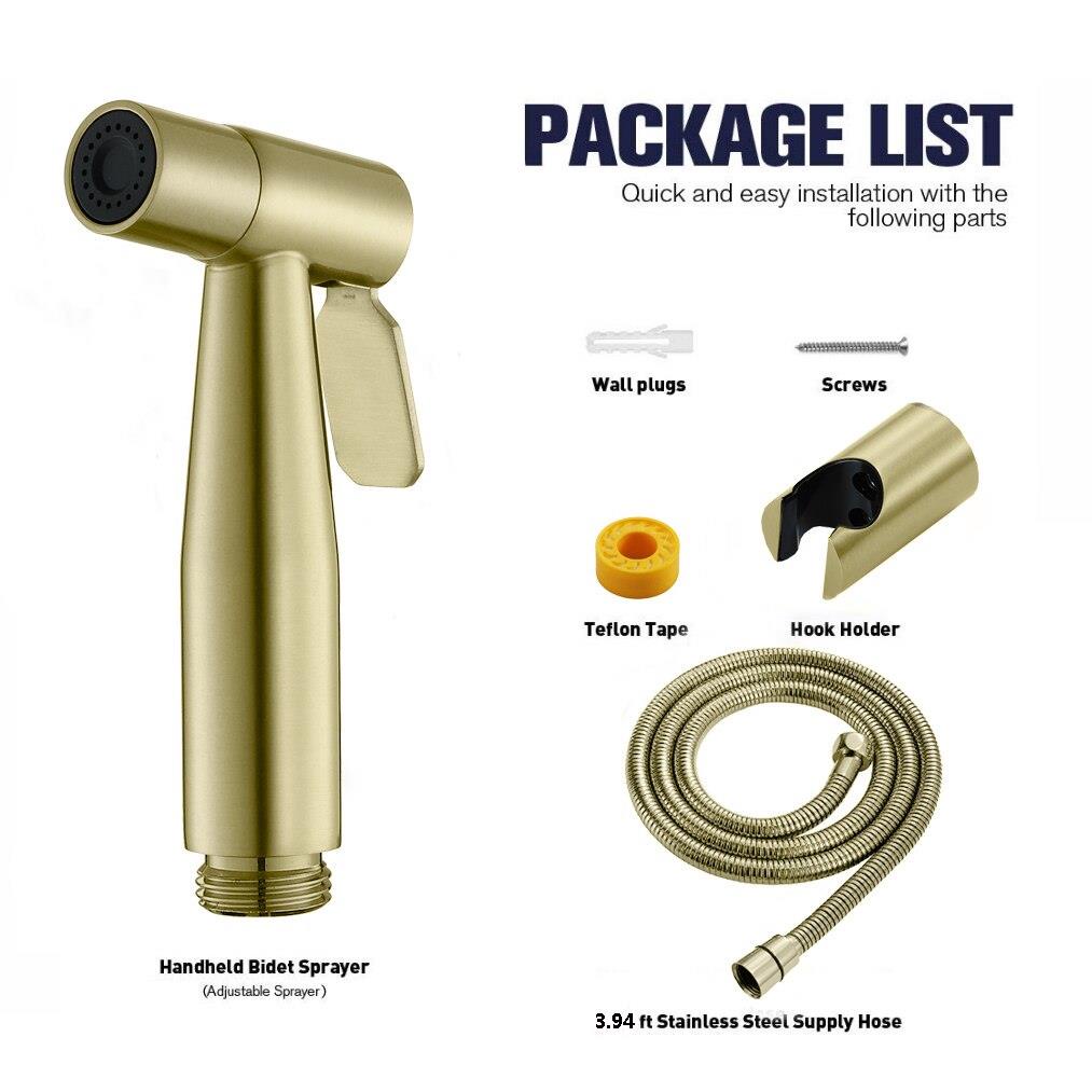 Brushed Gold Handheld Toilet Bidet Sprayer Set Kit Stainless Steel Hand