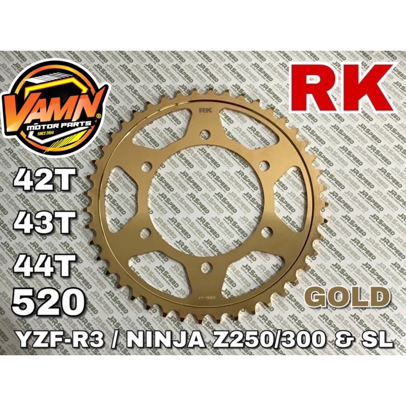 RK Gold Plated Steel Rear Sprocket 520 42t 43t 44t 45t YzfR3 R3