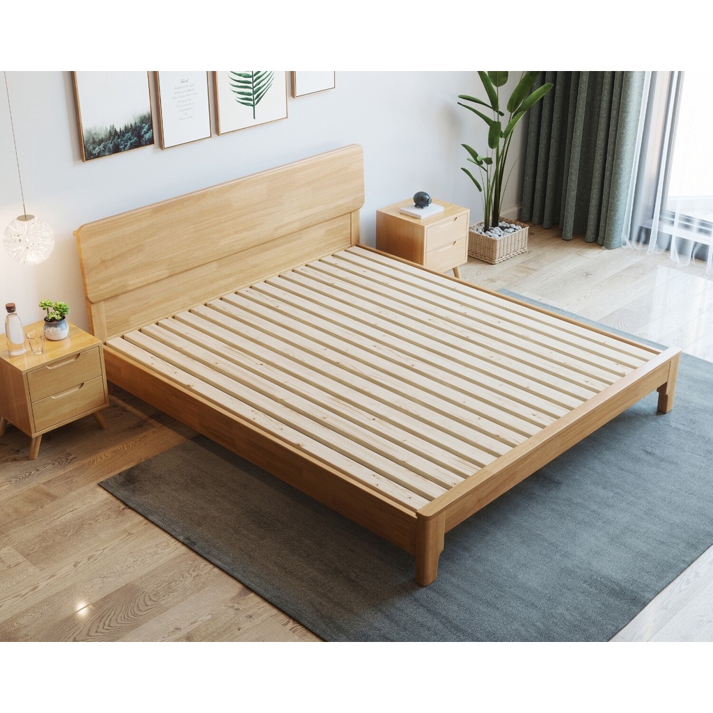 Flotti Zamir Solid Thailand Rubberwood Bed Frame Side Drawers Are Not