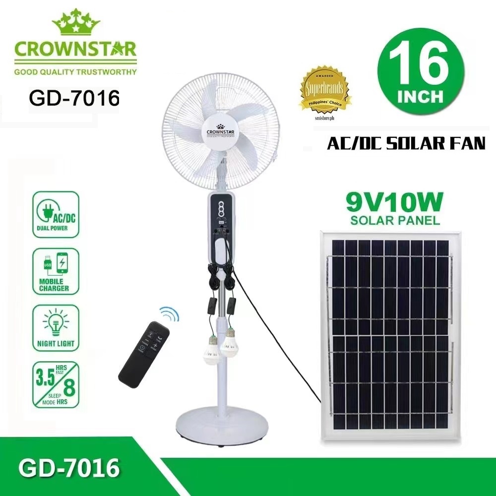 16 Inch AC DC Dual Power Rechargeable Stand Fan Solar Fan With Led