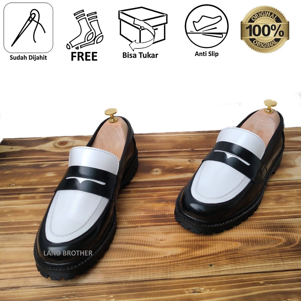 Putih Hitam Penny Loafer Men Original Land Brother Casual Black White