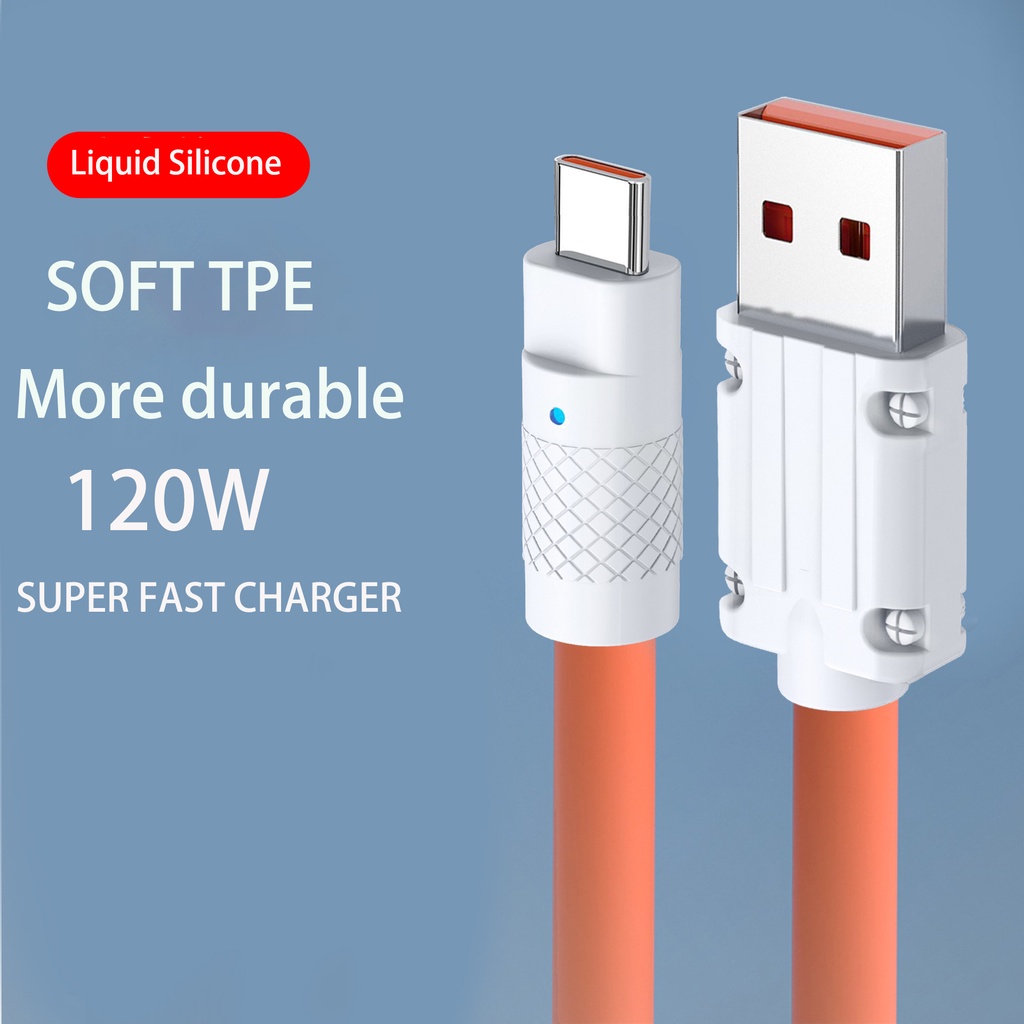 120W 6A Super Fast Charge Type C Liquid Silicone Cable Quick Charge USB