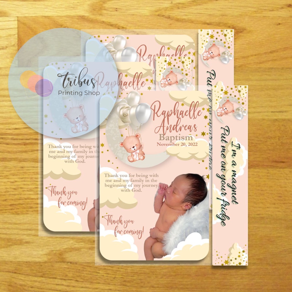 Bear Moon And Stars Personalized Ref Magnet For Christening Baptism