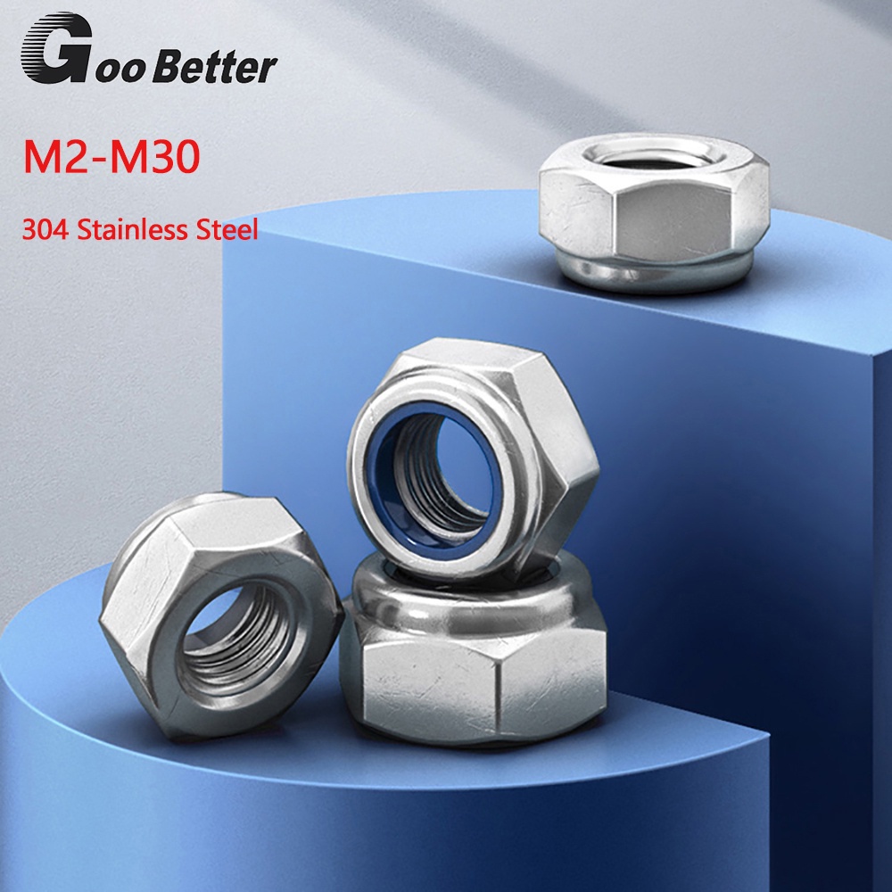 M2 M30 304 Stainless Steel Hex Nylon Insert Lock Nut Self Locking