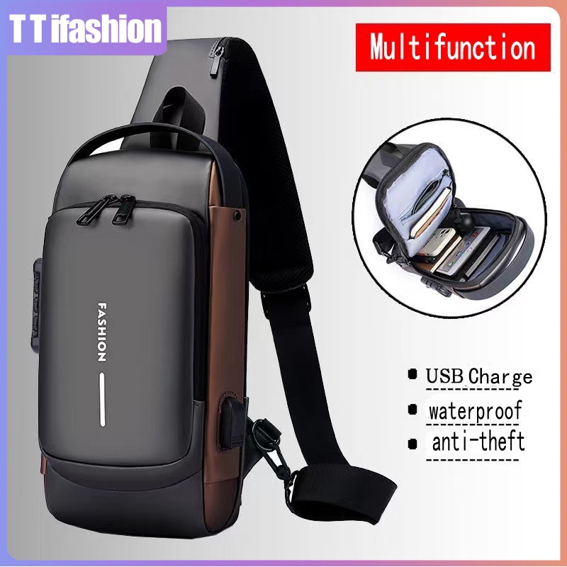 Codchest Bag Men Anti Theft Sling Bag Waterproof Usb Charging