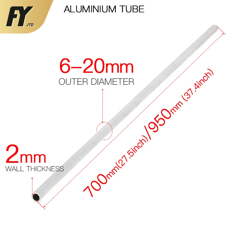 FUYI Aluminum Tube 2mm Wall Thickness Straight 700mm 950mm Long Round