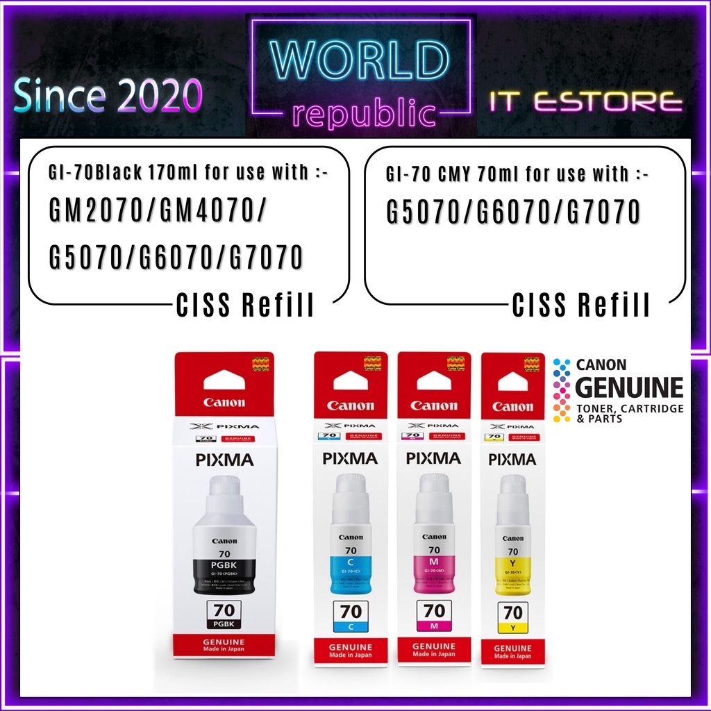 Canon Gi Bottle Ink Black Cyan Magenta Yellow Gi Gi For Gm