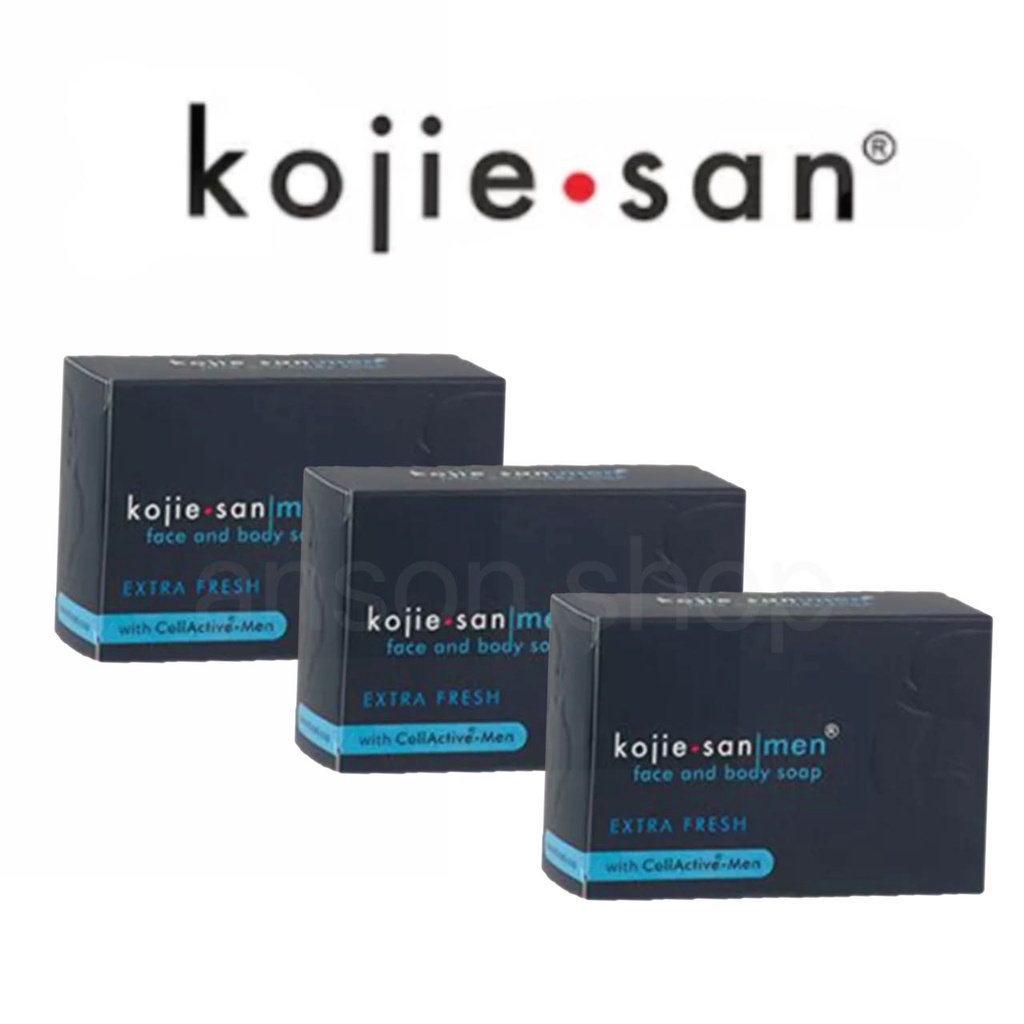 Set Of 3 Kojie San Men Face And Body Soap EXTRA FRESH 135G