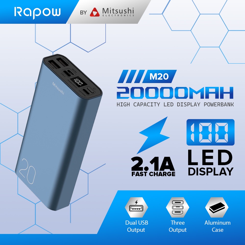 Mitsushi M20 20000mAh Powerbank Fast Charging LED Digital Display Large