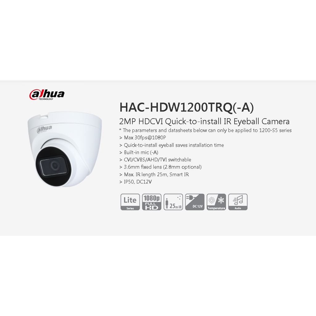 DAHUA DH HAC HDW1200TRQN A S5 S6 2MP HDCVI Quick To Install IR