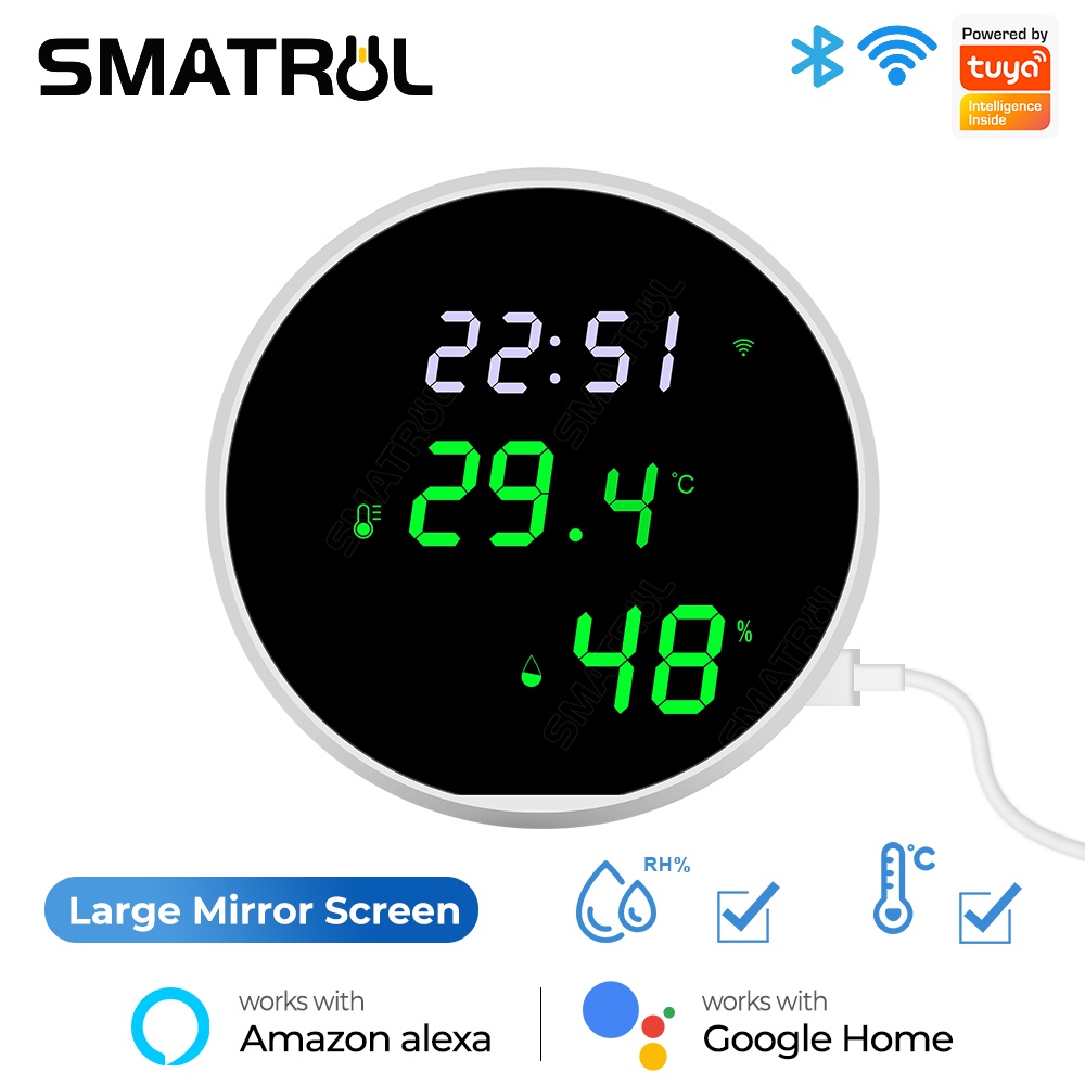 SMATRUL Tuya Wifi Temperature Humidity Sensor Mirror Screen Led Digital