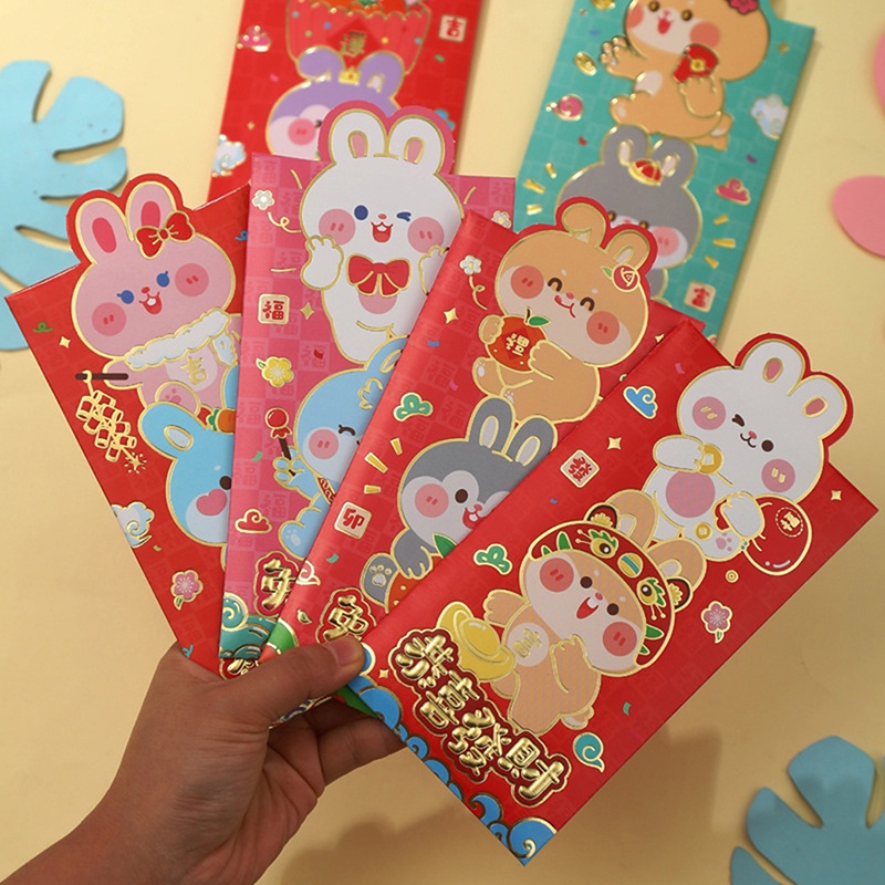 6pcs Set Rabbit Year Red Envelope Angpao Cute Cartoon Lucky New Year