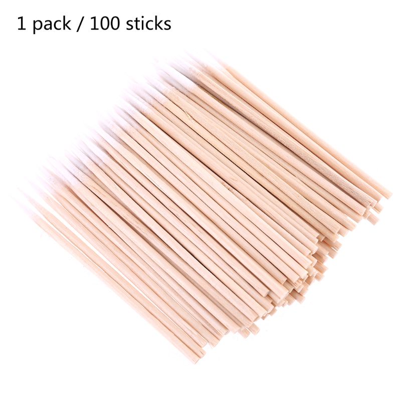 100pcs Pack Disposable Ultra Small Swab Cotton Buds Wooden Handle