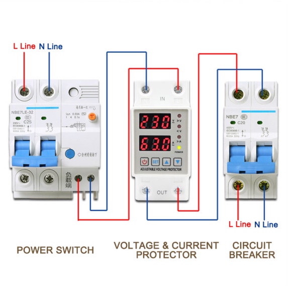 40A 63A 80A Din Rail Adjustable Digital Over Under Voltage Relay Surge