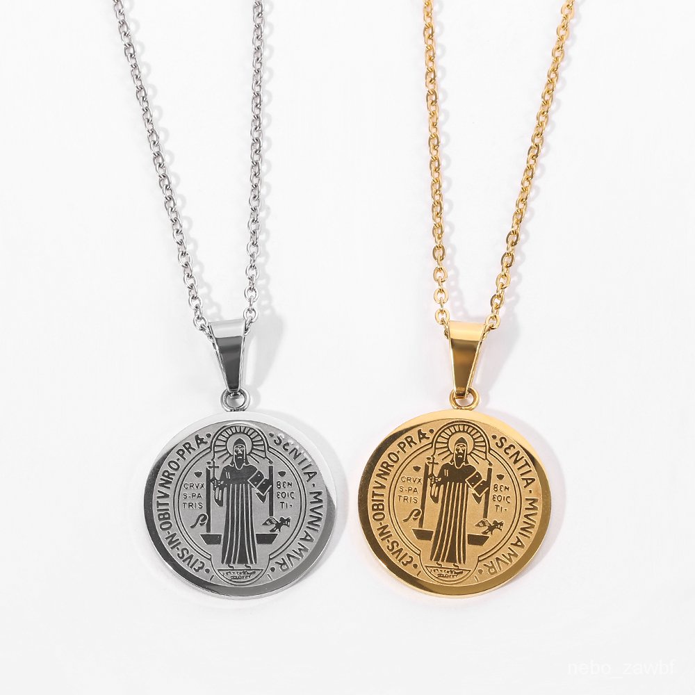 Catholic Saint Benedict Medallion Pendant Necklace For Women Men Gold