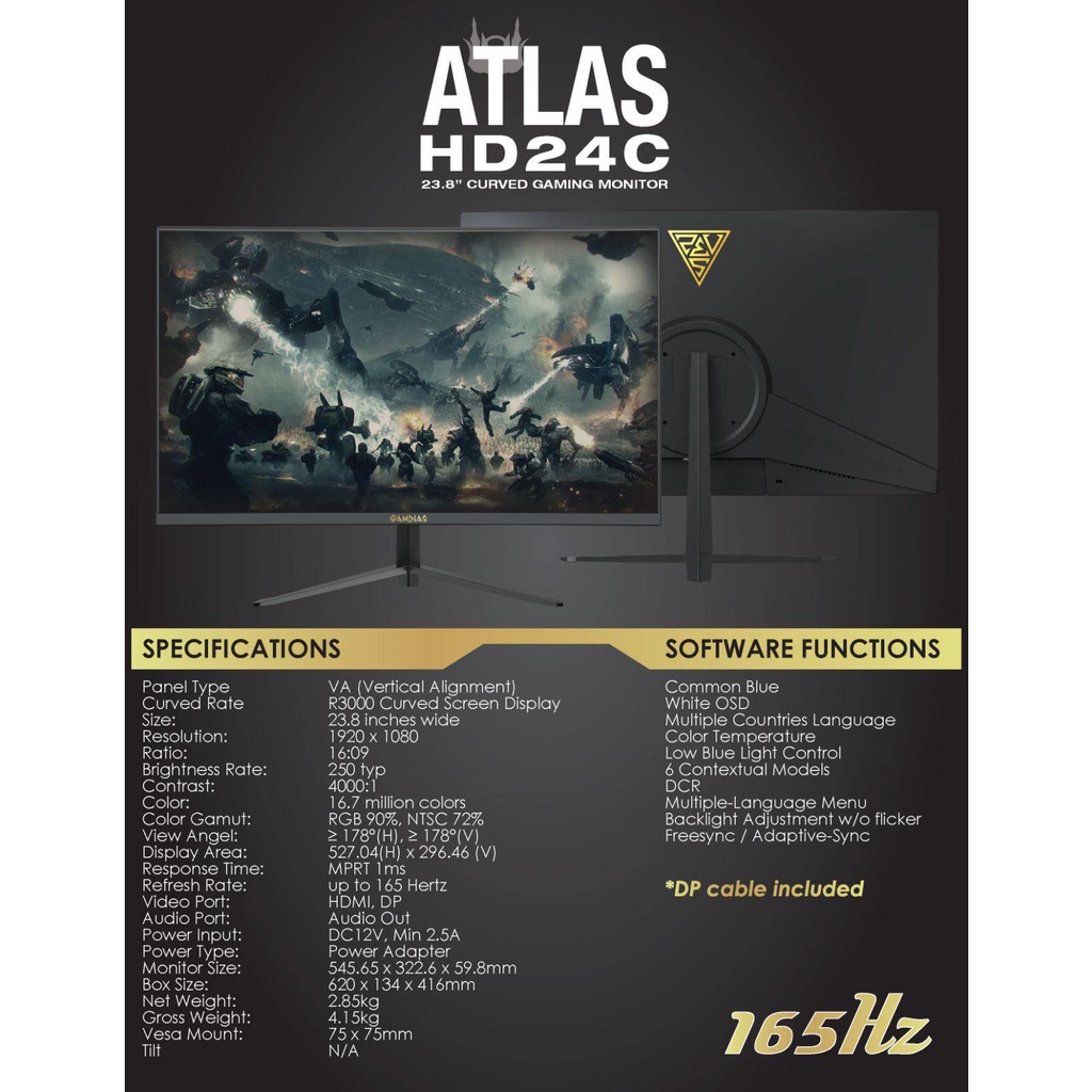 Gamdias Atlas Hd C Curved Hz Ms Gsync Mode Compatible Monitor