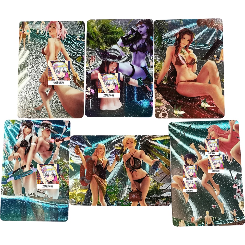 6Pcs Set Anime Girls Flash Cards Final Fantasy Vii Aerith Acg Sexy