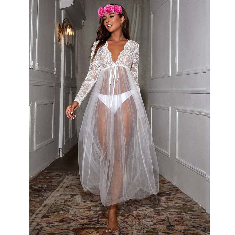 Lingerie For Sex Female Robes Hollow Long Bathrobe Woman Stripper