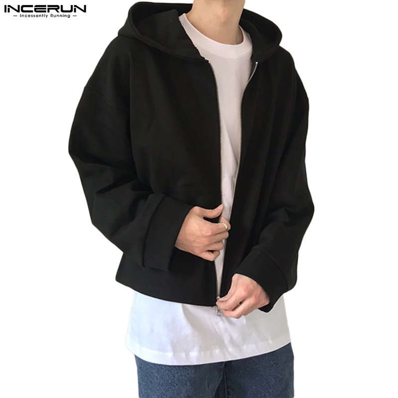 INCERUN Men S Leisure Solid Color Long Sleeve Zipper Up Hooded Jackets