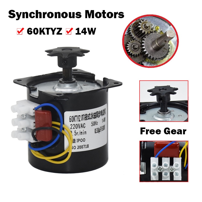 60KTYZ Permanent Magnet Synchronous Motor AC 220V 14W Gear Motor 2 5rpm