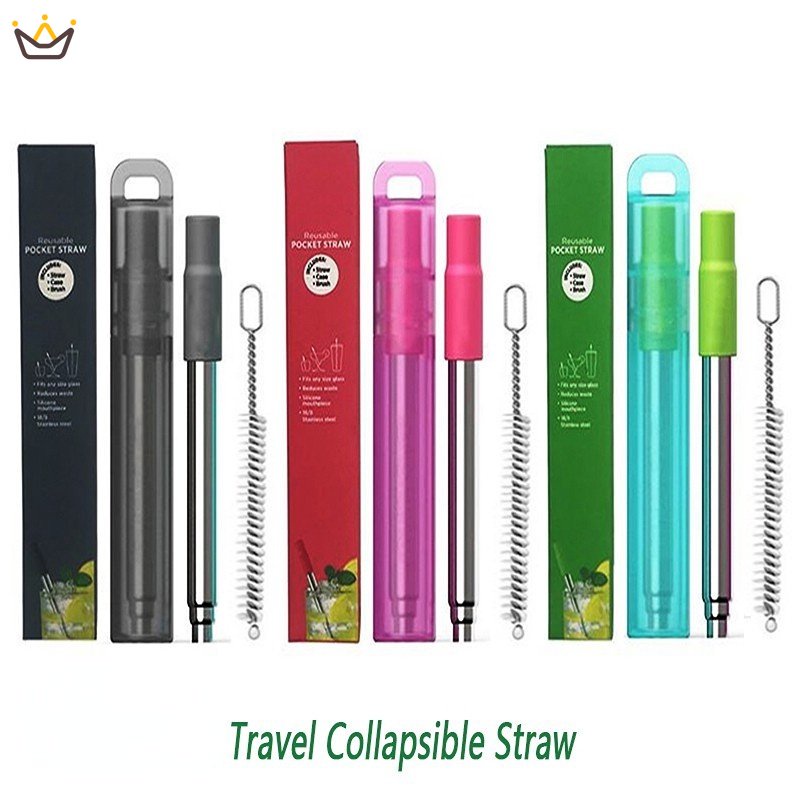 Reusable Metal Straw Collapsible Stainless Steel Straws Portable