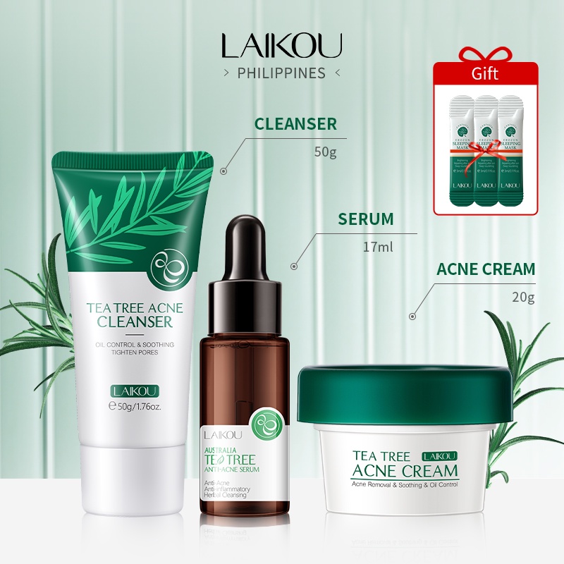 Gift Laikou Tea Tree Acne Set Remove Acne Serum Pimple Marks