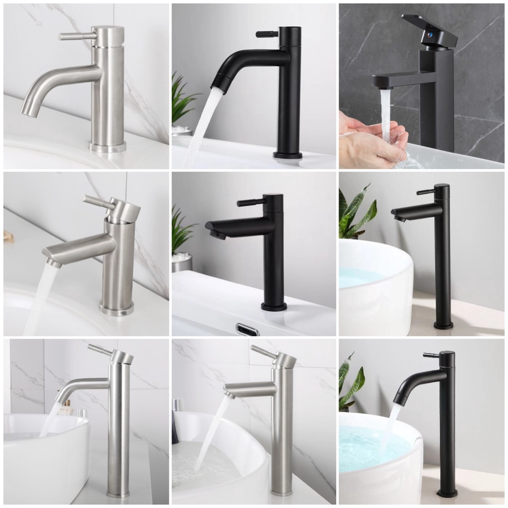 SUS304 Bathroom Faucet Lavatory Basin Faucet Cold Tap 18cm 30cm