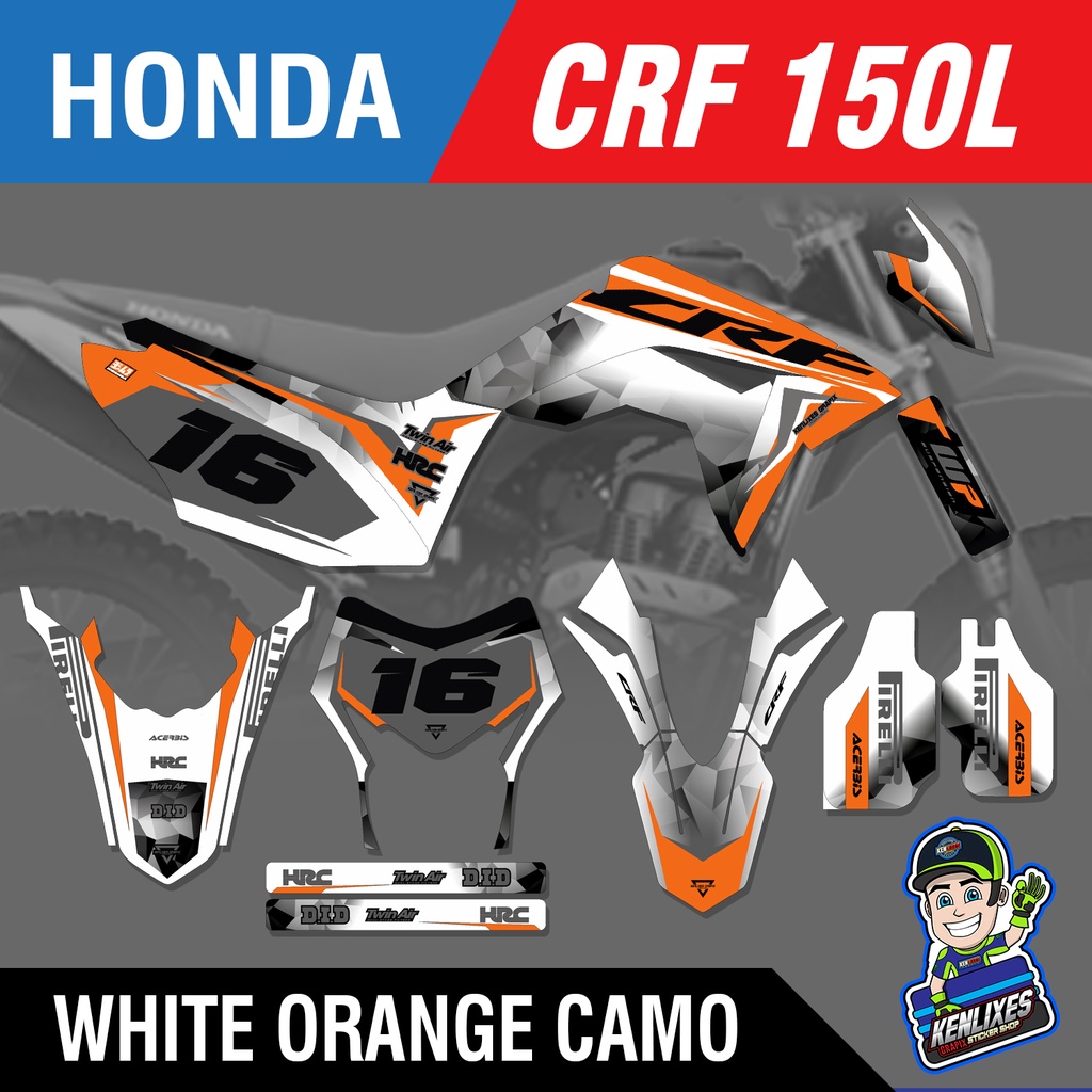 Honda Crf Full Body Sticker Decals White Orange Camo Kenlixes