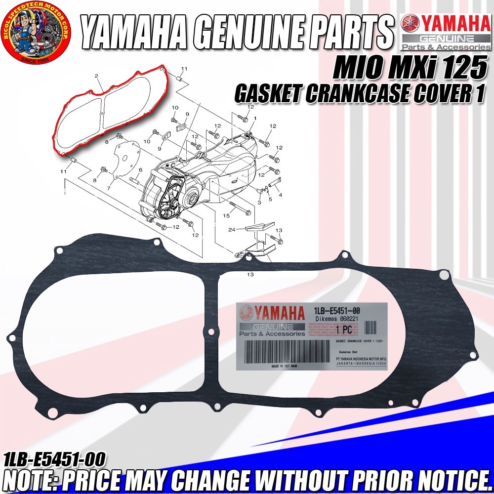 MIO MX I 125 GASKET CRANKCASE COVER 1 YGP GENUINE 1LB E5451 00