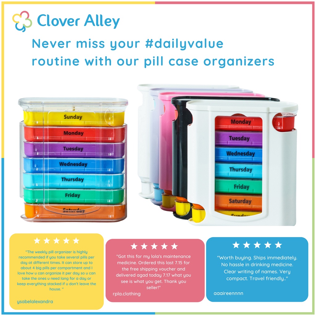 Weekly Pill Organizer Four Times A Day 1 Dispenser With Stackable AM