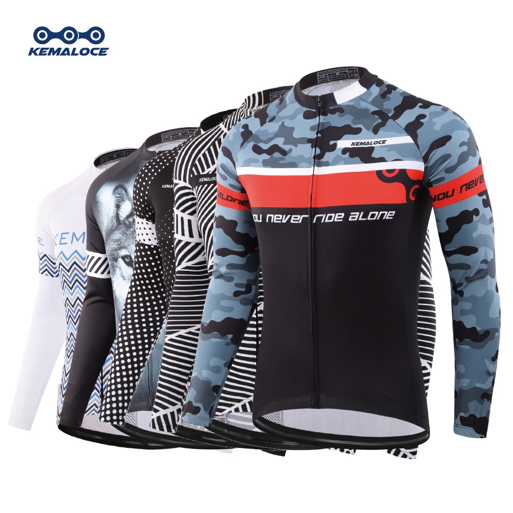 Kemaloce Men Cycling Jersey Long Sleeve Spring Summer Quick Dry Bike