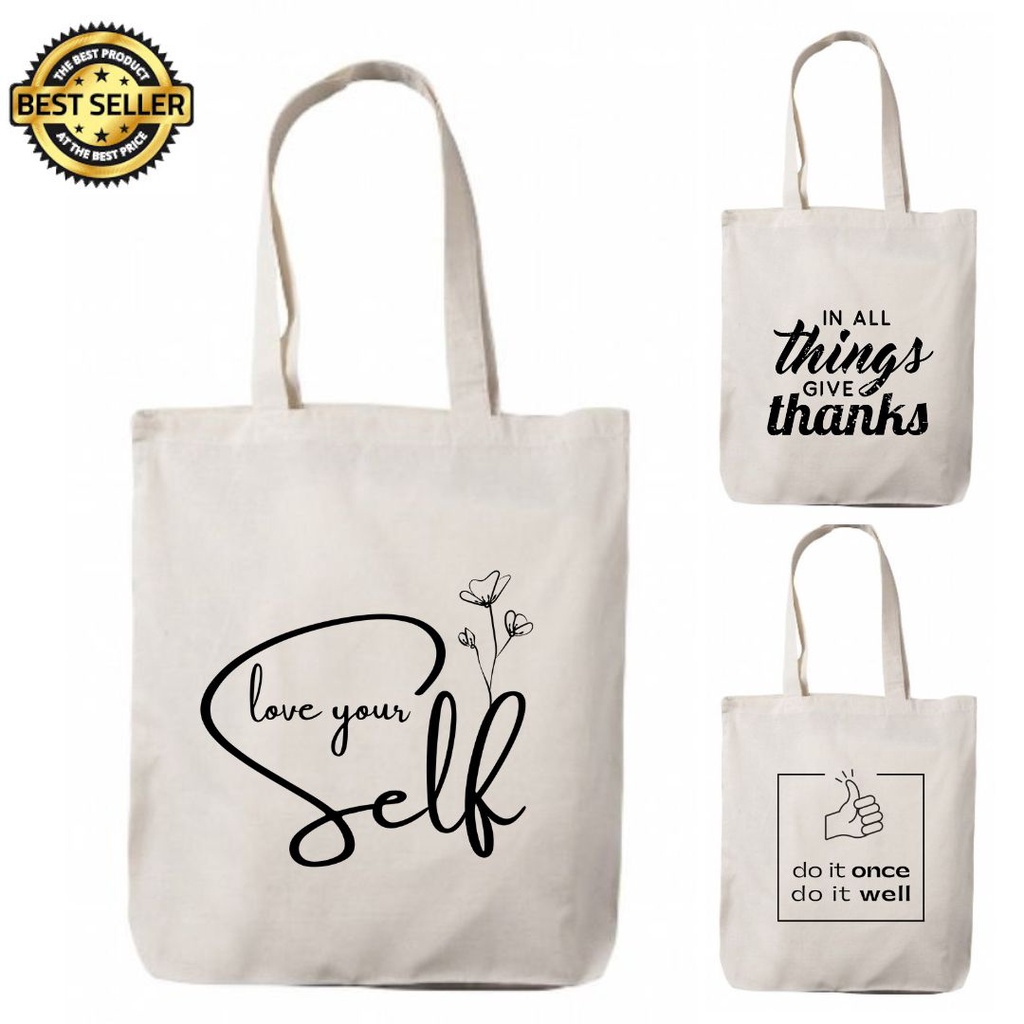 Minimalist Tote Bag Katsa Canvas High Quality Love Yourself Shopee