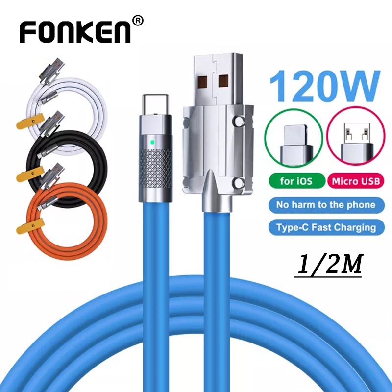 Fonken 120w 60w 20w 6a Liquid Silicone Cable Micro Usb Type C Lightning