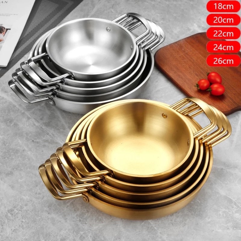 Korean Stainless Steel Cooking Pots Seafood Double Ear Pot Fondue Ramen