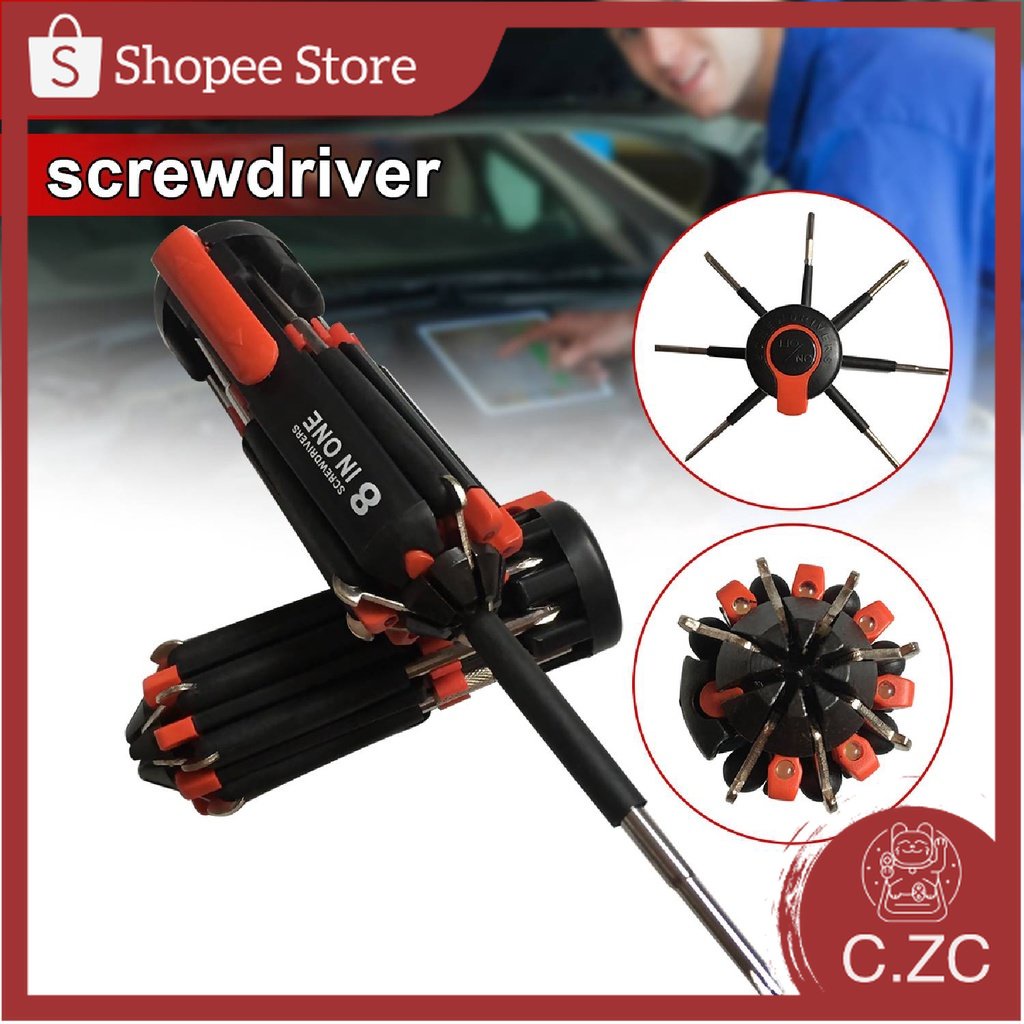 CZC 8in1 Multi Screwdriver Professional Tools With LED Torch Flashlight