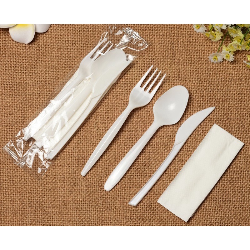 Disposable Cutlery Set Spoon Fork Spork Knife Tissue Set Take Out Food