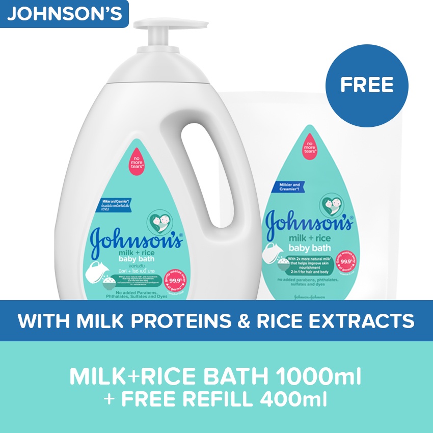 Johnson S Milk Rice Baby Bath 1000ml Free 400ml Refill Shopee