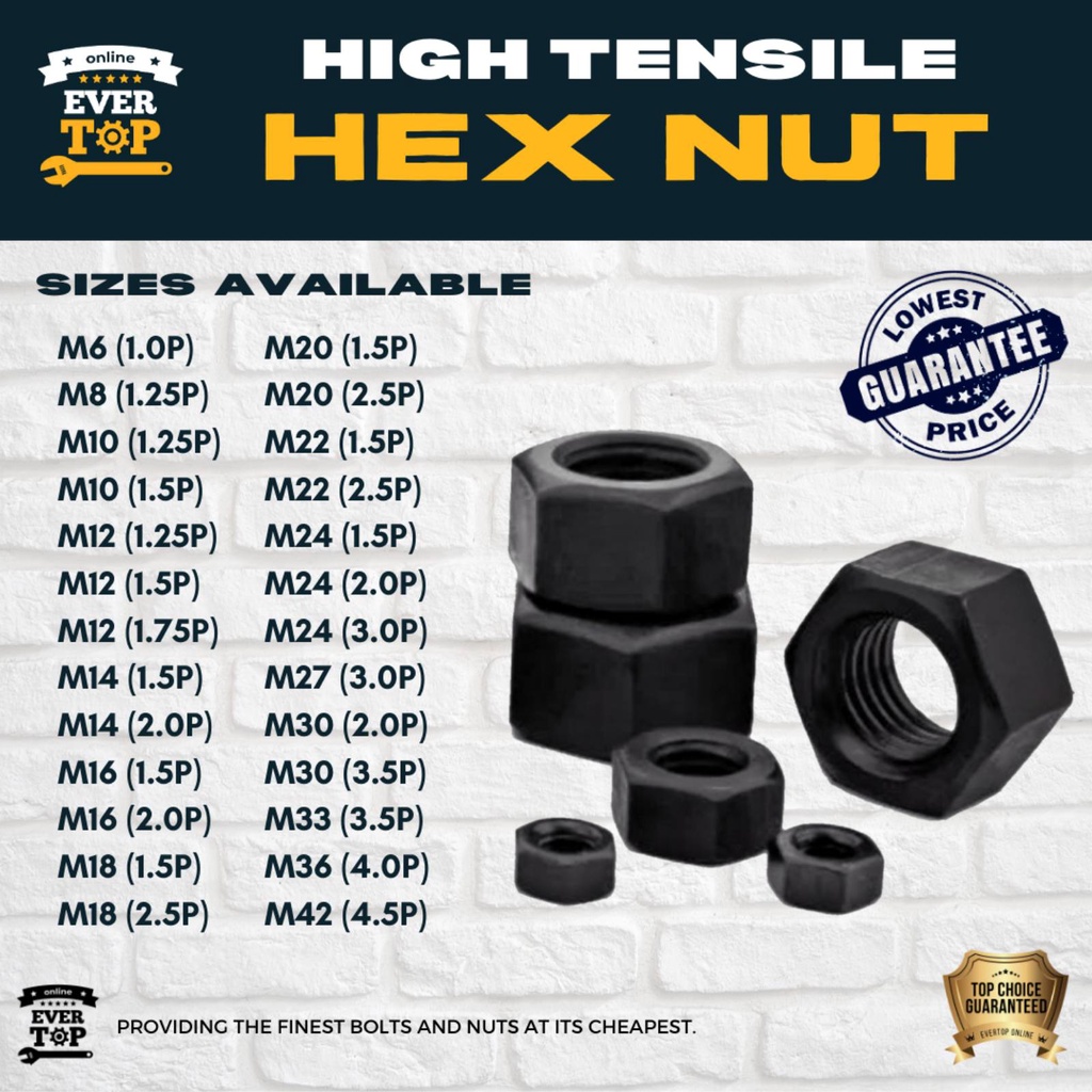 High Tensile Hex Nut Black Oxide Finish Hi Tensile Hexagonal Nut