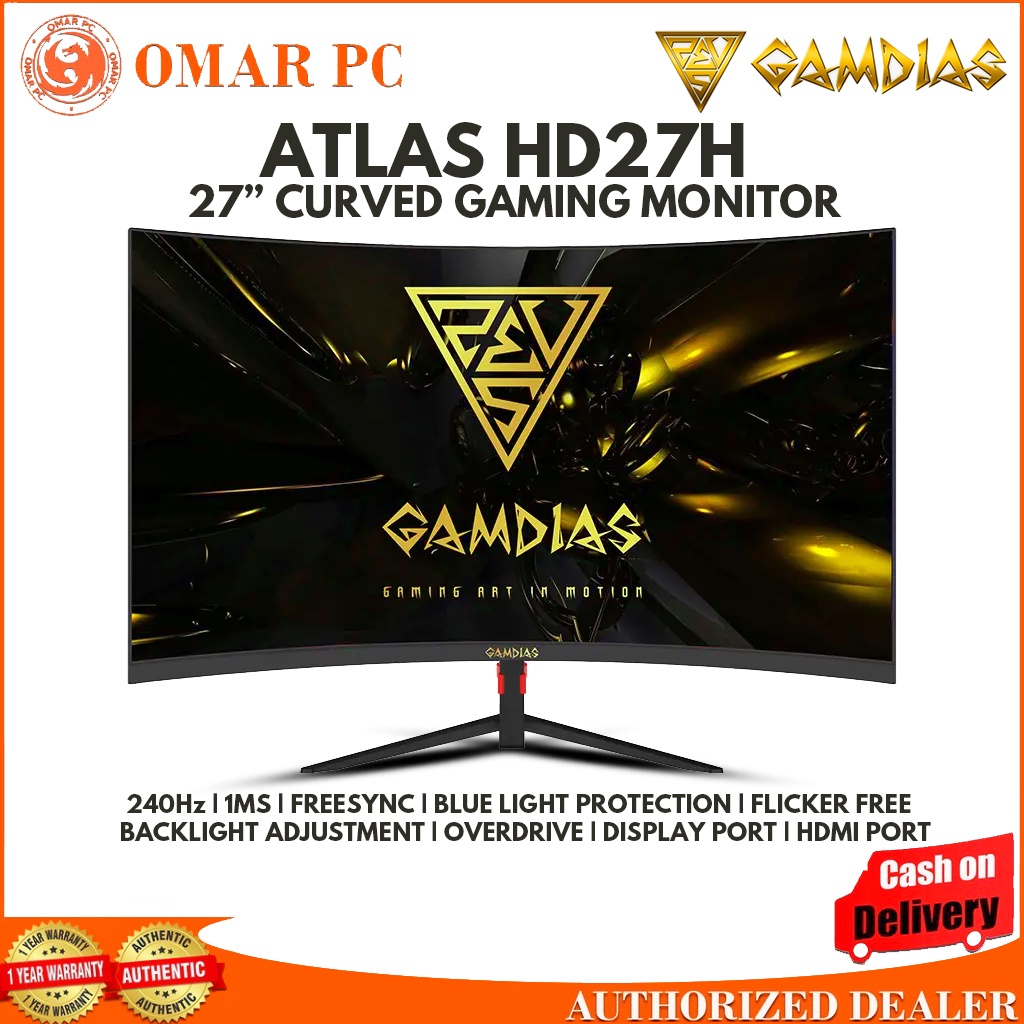 Gamdias Atlas HD27H 27 240Hz VA Curved Screen Display Freesync Gaming