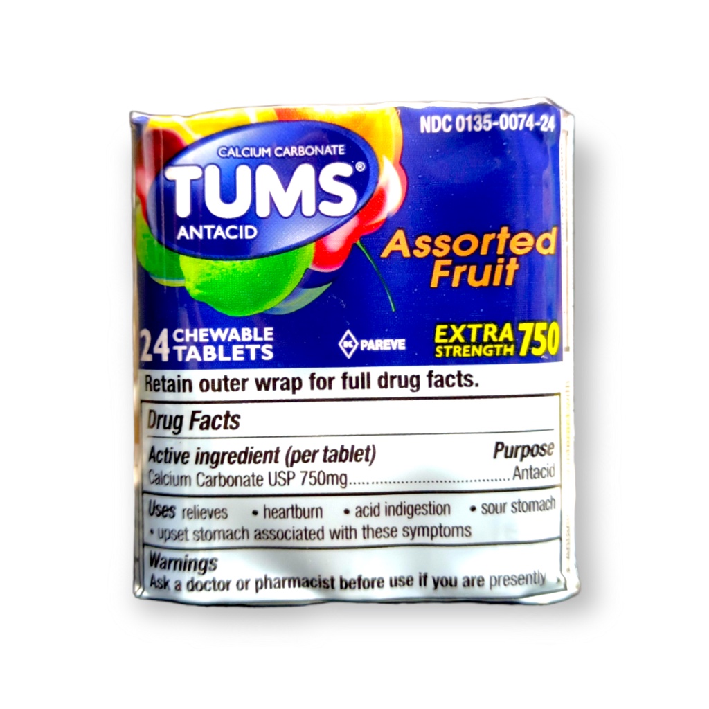 USA Tums Antacid Extra Strength 750 Assorted Fruits 24 Chewable