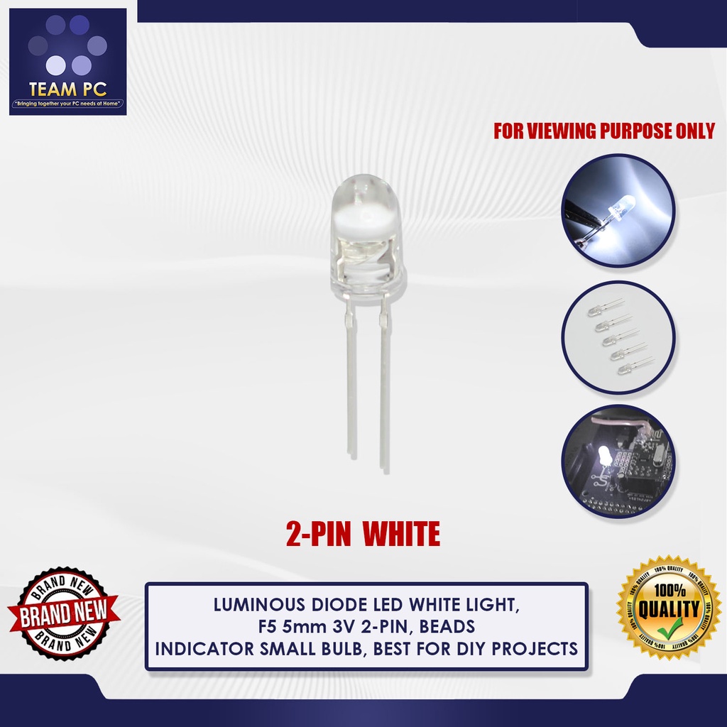 LUMINOUS DIODE LED WHITE LIGHT F5 5mm 3V 2 PIN BEADS INDICATOR SMALL