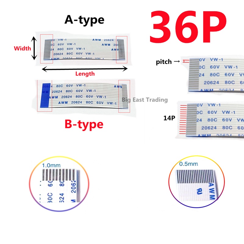 Pcs Fpc Ribbon Flexible Flat Cable Pitch Mm Length A Type B Type