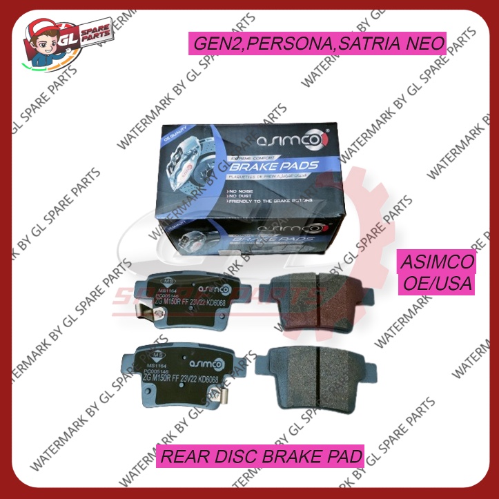 Proton Gen Persona Satria Neo Rear Disc Brake Pad Oe Usa Brand Asimco