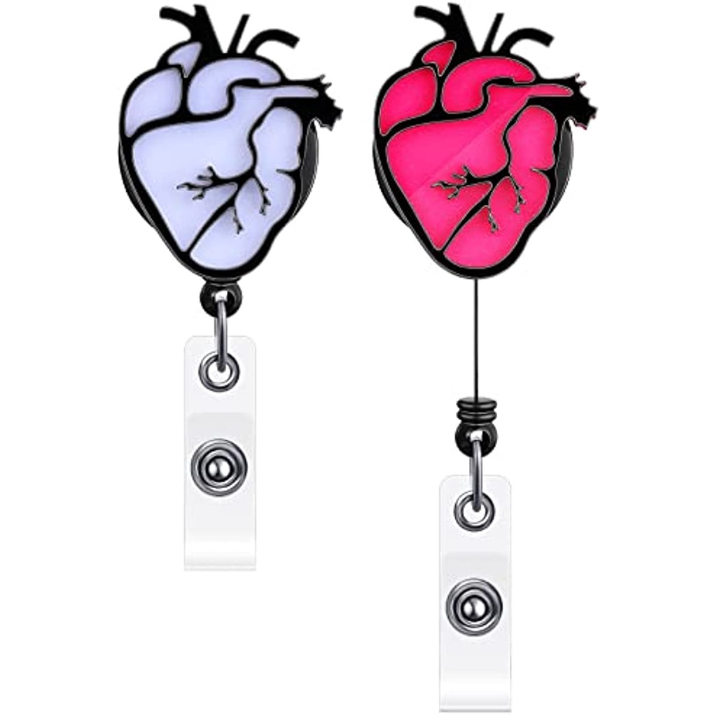 1 Pack Heart Badge Reels Nurse ID Card Holder Retractable Cardiac Badge