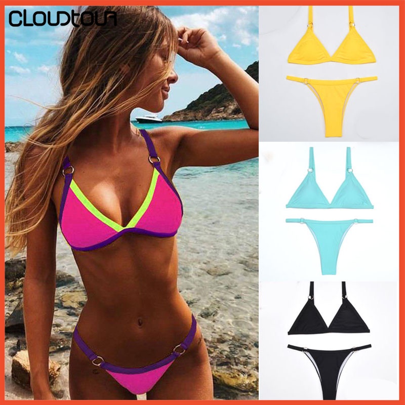 Sexy Triangle Bikini Women Swimsuit Swimwear Female Solid Micro Mini