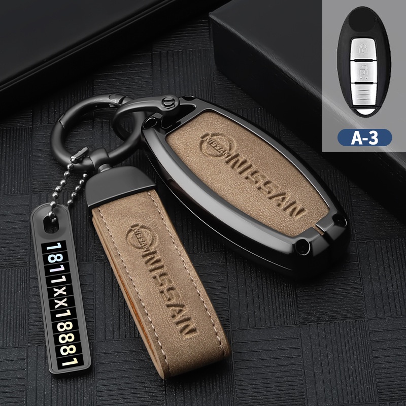 Nissan Zinc Alloy Leather Car Key Case Full Wrap Cover Smart Key