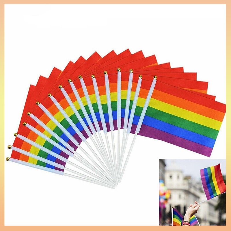 Handheld Rainbow Flag Mini Desktop 21x14cm Waving Pride Gay LGBT Small