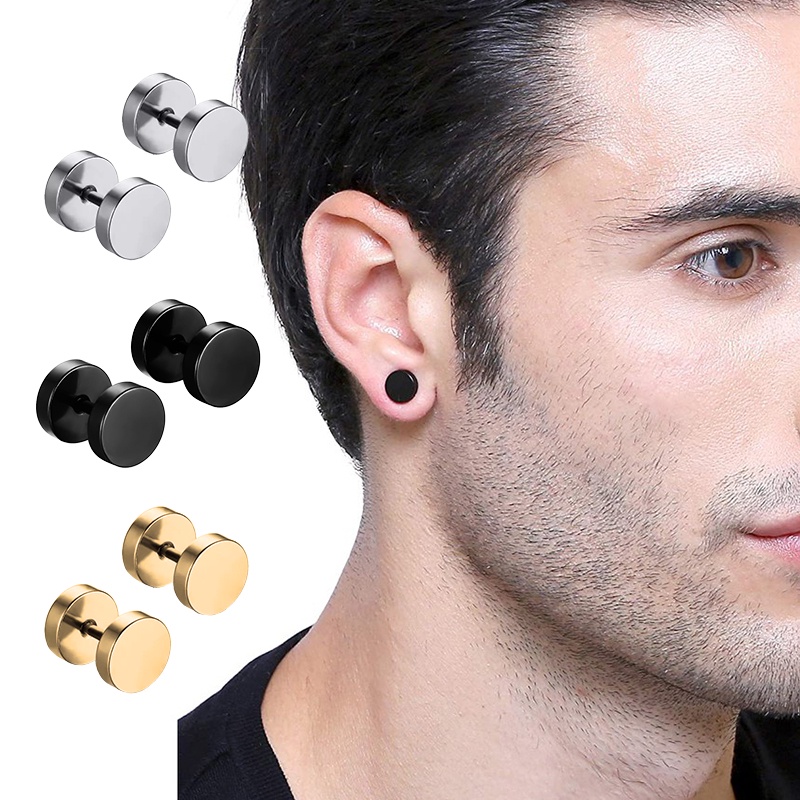 2PCS Stainless Steel Barbell Stud Earring For Men Women Earrings For