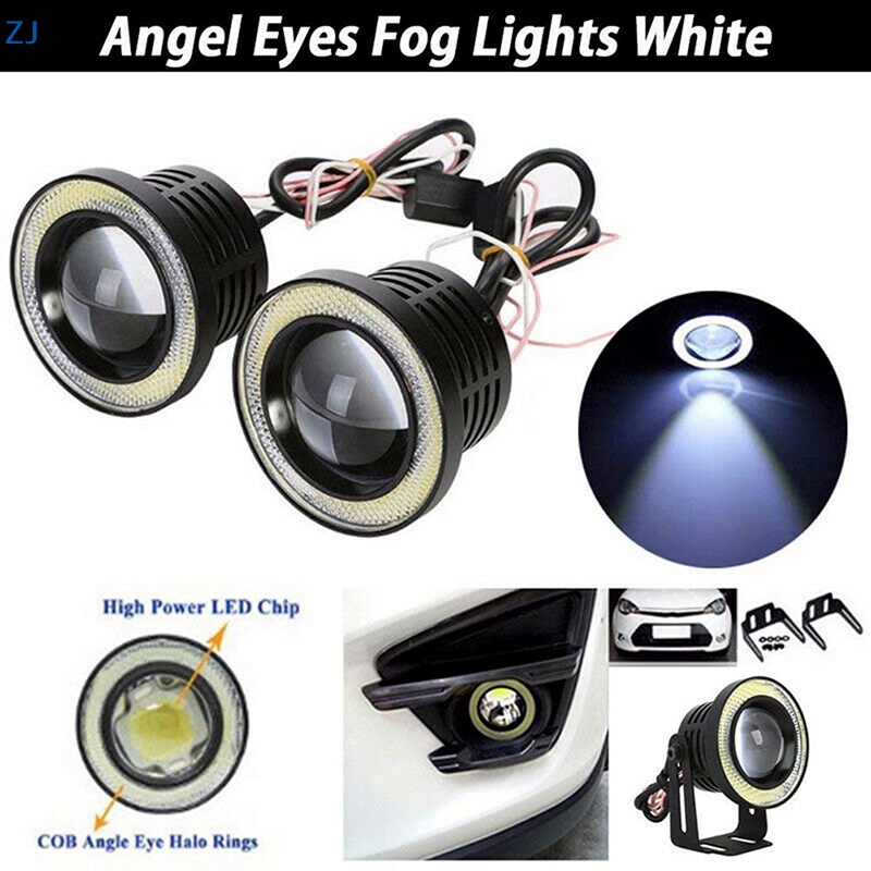 Zj W Car White Cob Led Projector Angel Eyes Blue Ring Drl Fog