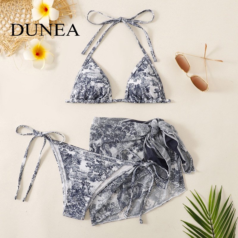 Dunea Women Ink Painting Drawstring Swimsuit Bikini Suit Shopee